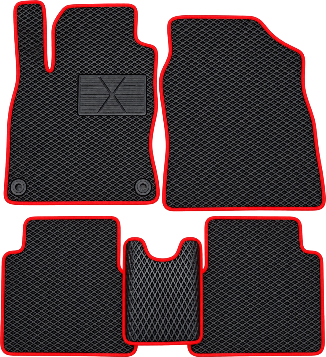 Black custom-fit EVATECH EVA mat set with red trim